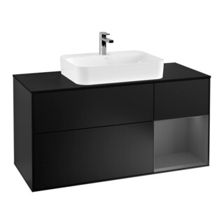 V&B Meuble sous lavabo Finion 120 cm, éclairage mural, bleu mat laqué