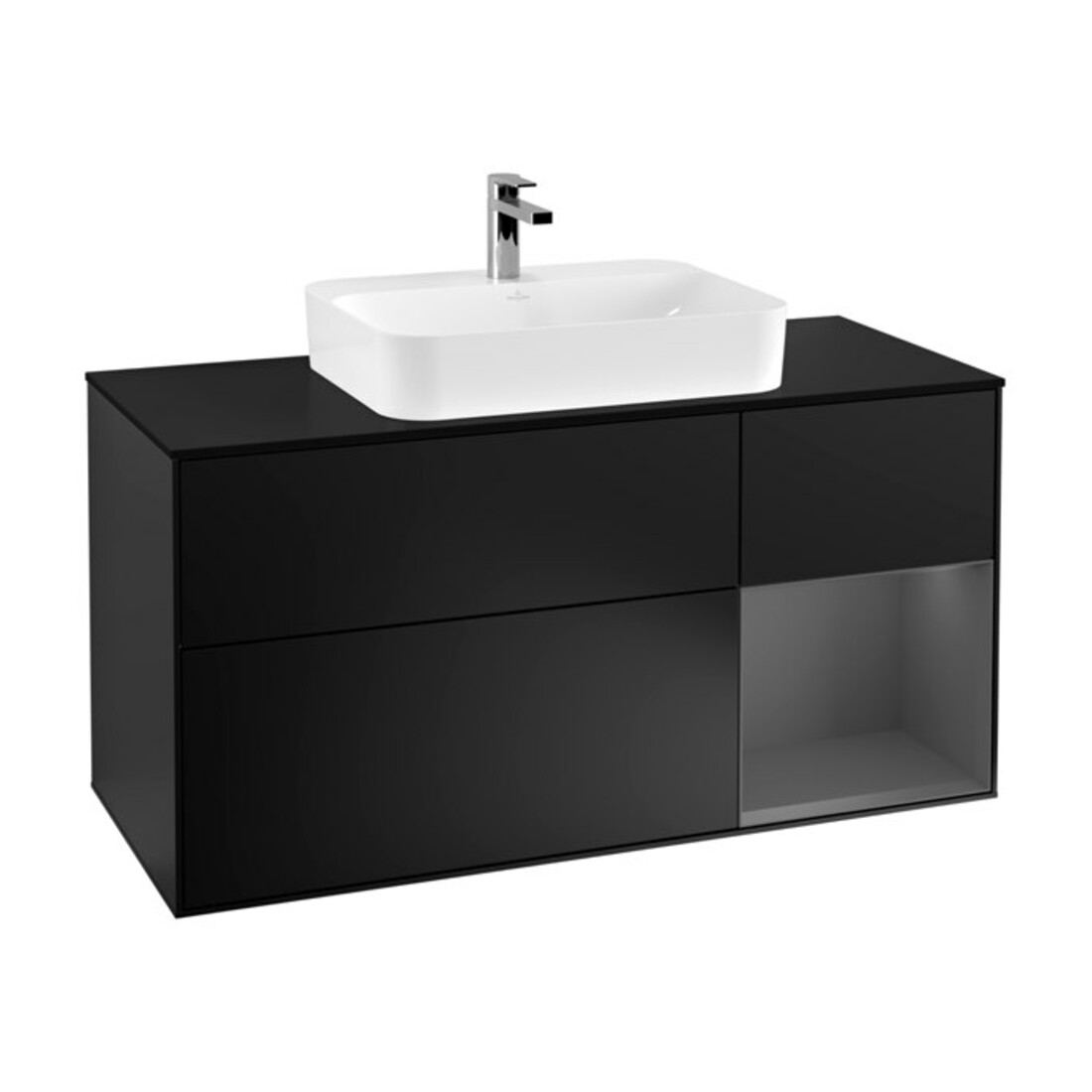 V&B Meuble sous lavabo Finion 120 cm, éclairage mural, bleu mat laqué