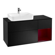 V&B Meuble sous lavabo Finion 120 cm, éclairage mural, bleu mat, porte droite Peo, bleu mat laqué-1
