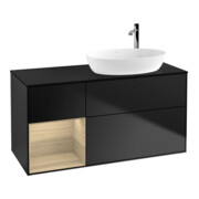 V&B Meuble sous lavabo Finion 120 cm, éclairage mural, bleu mat, rangement ouvert, bleu mat laqué