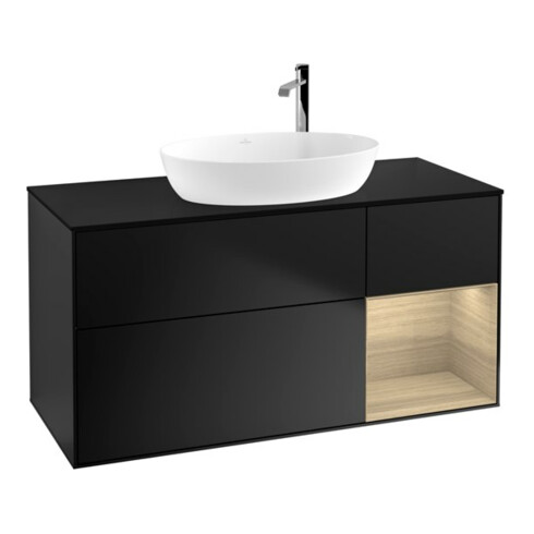 V&B Meuble sous lavabo Finion 120 cm, éclairage mural, bleu mat, régulateur Oa ven, bleu mat laqué