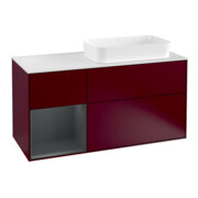 V&B Meuble sous lavabo Finion 120 cm, éclairage mural, gauche, blanc mat, laqué, poignée métal