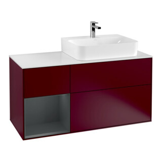 V&B Meuble sous-lavabo Finion 120 cm, éclairage mural, gauche, laqué, blanc, mat