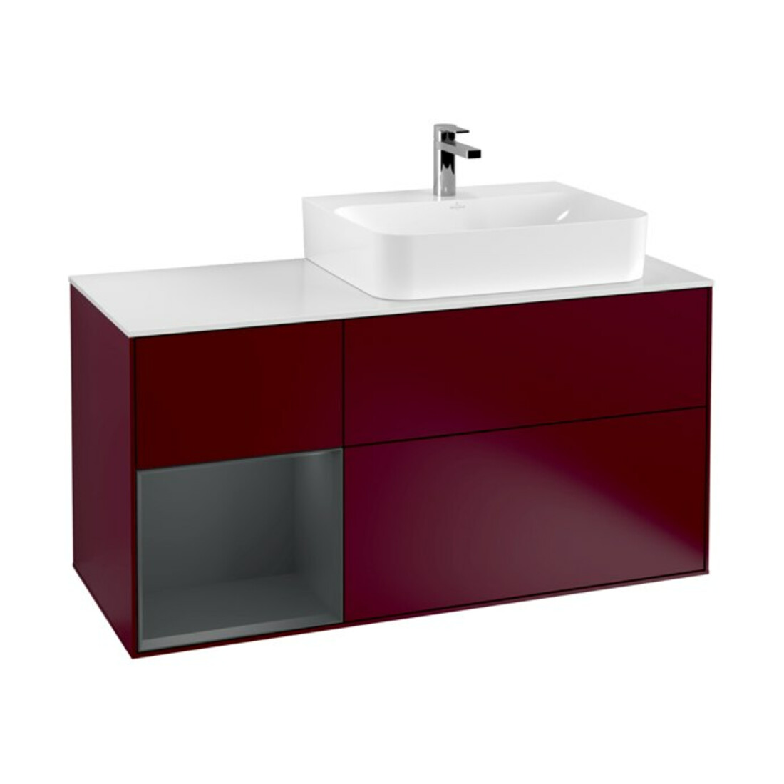 V&B Meuble sous-lavabo Finion 120 cm, éclairage mural, gauche, laqué, blanc, mat