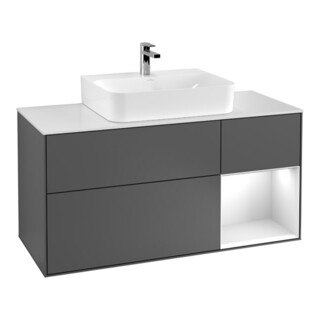 V&B Meuble sous lavabo Finion 120 cm, éclairage mural, laqué blanc