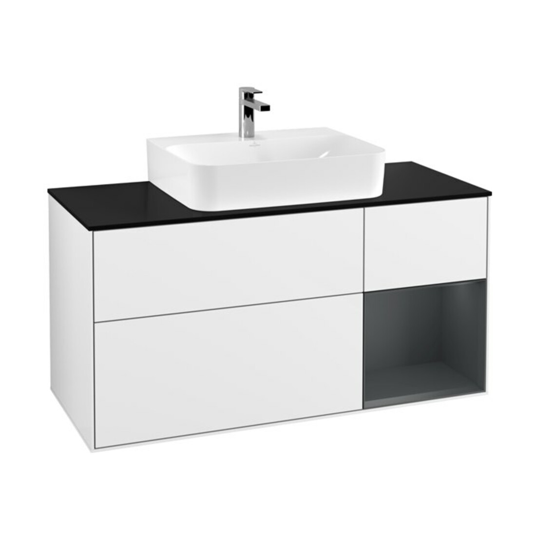 V&B Meuble sous lavabo Finion 120 cm, éclairage mural, laqué blanc