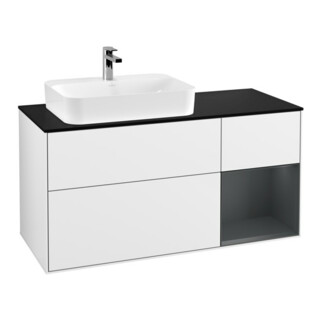 V&B Meuble sous lavabo Finion 120 cm, éclairage mural, laqué blanc