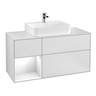 V&B Meuble sous lavabo Finion 120 cm, éclairage mural, laqué blanc, blanc mat lacqué