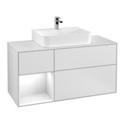 V&B Meuble sous lavabo Finion 120 cm, éclairage mural, laqué blanc, blanc mat lacqué