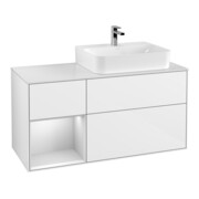 V&B Meuble sous lavabo Finion 120 cm, éclairage mural, laqué blanc brillant-1