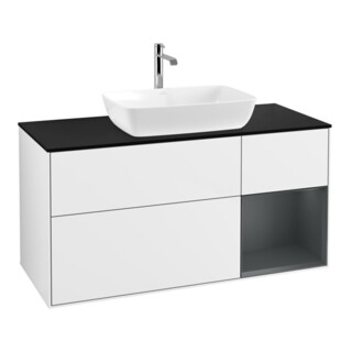 V&B Meuble sous lavabo Finion 120 cm, éclairage mural, laqué blanc brillant