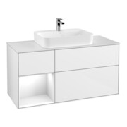 V&B Meuble sous lavabo Finion 120 cm, éclairage mural, laqué blanc brillant-1
