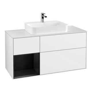 V&B Meuble sous lavabo Finion 120 cm, éclairage mural, laqué blanc brillant