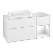 V&B Meuble sous lavabo Finion 120 cm, éclairage mural, laqué blanc brillant