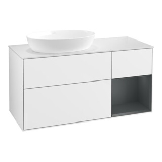 V&B Meuble sous lavabo Finion 120 cm, éclairage mural, laqué blanc brillant