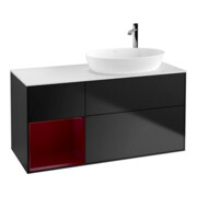 V&B Meuble sous lavabo Finion 120 cm, éclairage mural, laqué blanc et bleu