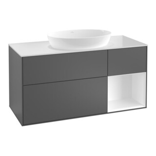 V&B Meuble sous lavabo Finion 120 cm, éclairage mural, laque blanc, gris mat lacqué