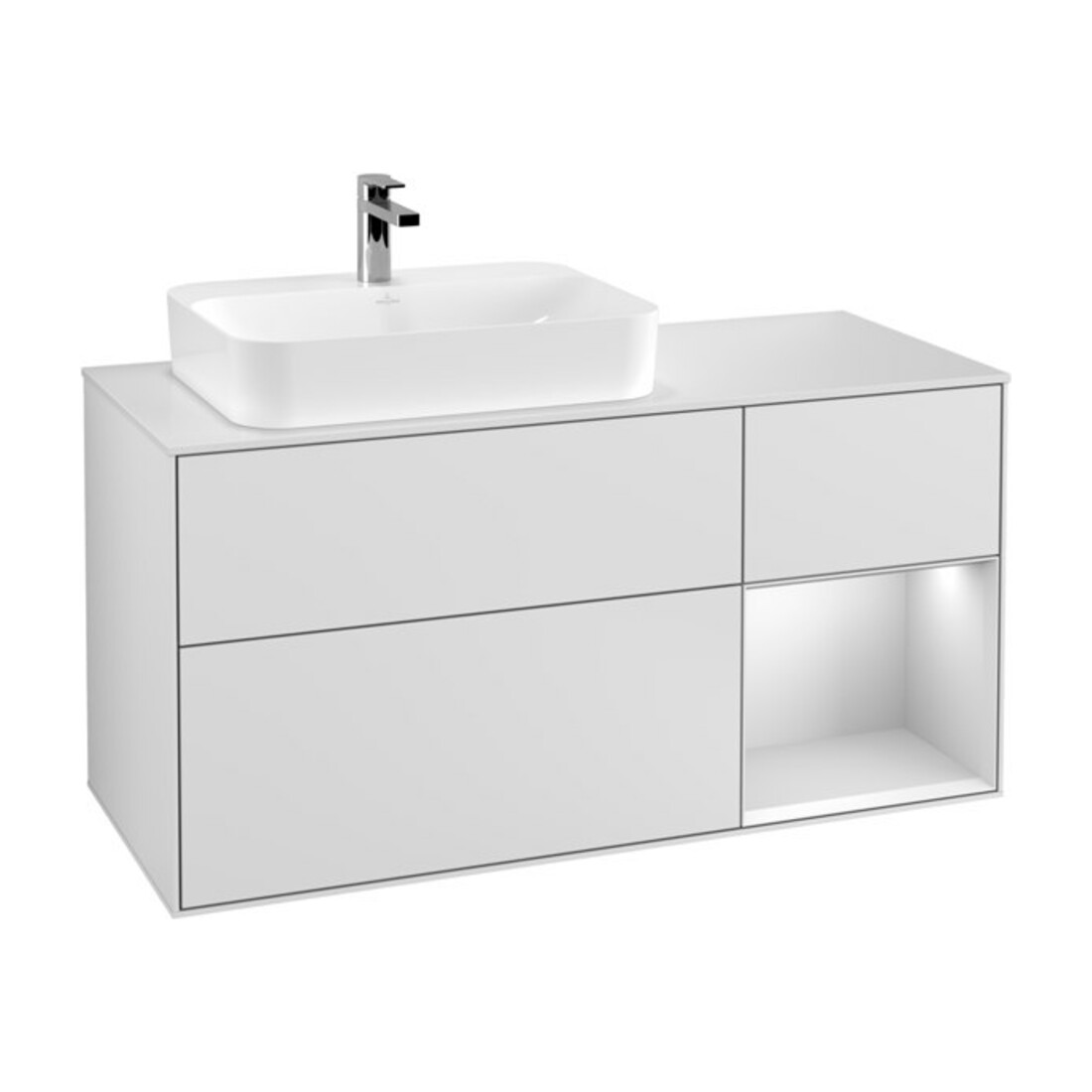 V&B Meuble sous-lavabo Finion 120 cm, éclairage mural, laqué blanc, laqué blanc