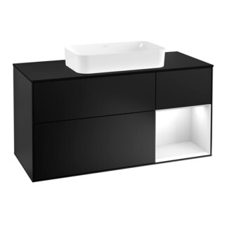 V&B Meuble sous-lavabo Finion 120 cm, éclairage mural, laqué blanc, laqué bleu