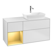 V&B Meuble sous lavabo Finion 120 cm, éclairage mural, laqué blanc, laqué or régulier