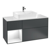 V&B Meuble sous lavabo Finion 120 cm, éclairage mural, laqué blanc mat, avec LED bleues