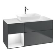V&B Meuble sous lavabo Finion 120 cm, éclairage mural, laqué blanc mat, laqué gris clair, avec miroir