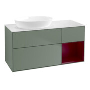 V&B Meuble sous-lavabo Finion 120 cm, éclairage mural, laqué blanc mat, laqué olivier mat-1