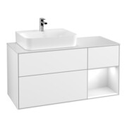 V&B Meuble sous lavabo Finion 120 cm, éclairage mural, laque blanche brillante