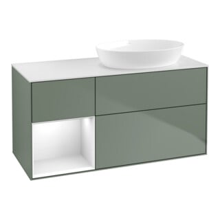 V&B Meuble sous lavabo Finion 120 cm, éclairage mural, laque blanche, huile avec laque