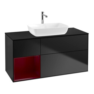 V&B Meuble sous-lavabo Finion 120 cm, éclairage mural, laqué bleu