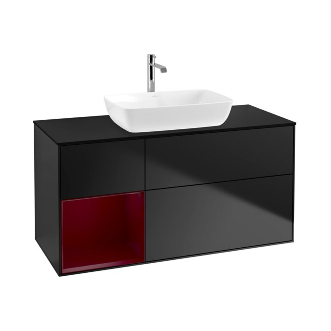 V&B Meuble sous-lavabo Finion 120 cm, éclairage mural, laqué bleu