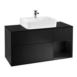 V&B Meuble sous lavabo Finion 120 cm, éclairage mural, laqué bleu