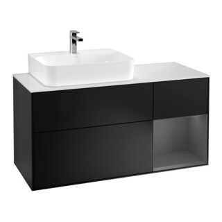 V&B Meuble sous lavabo Finion 120 cm, éclairage mural, laqué bleu