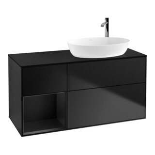 V&B Meuble sous lavabo Finion 120 cm, éclairage mural, laque bleue mat