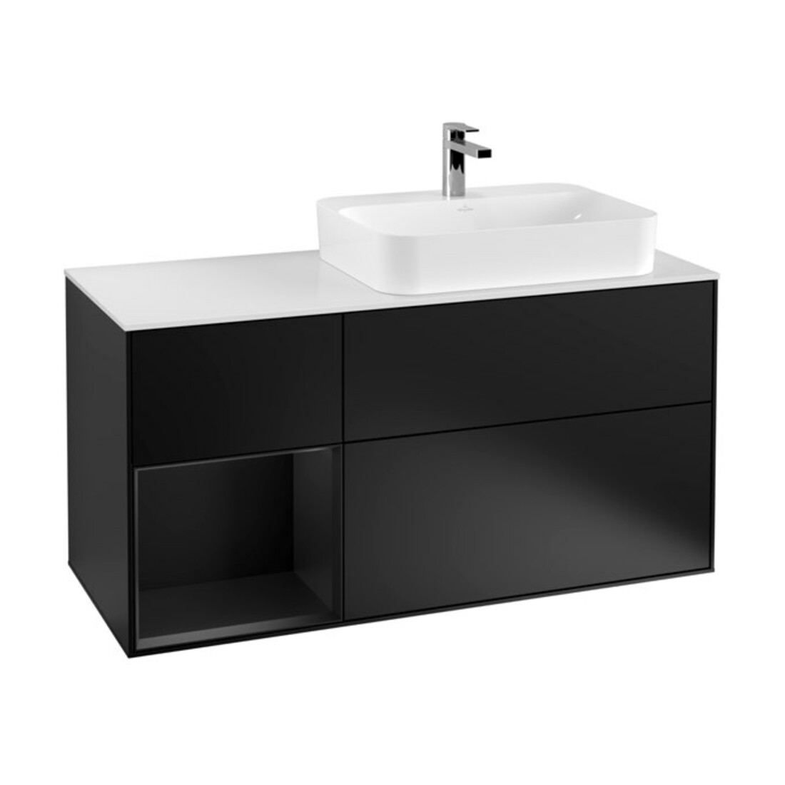 V&B Meuble sous lavabo Finion 120 cm, éclairage mural, laque bleue mat