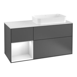 V&B Meuble sous lavabo Finion 120 cm, éclairage mural, laqué gris