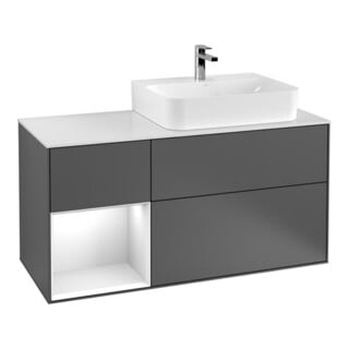 V&B Meuble sous lavabo Finion 120 cm, éclairage mural, laqué gris mat
