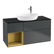 V&B Meuble sous lavabo Finion 120 cm, éclairage mural, laqué gris mat, laqué bleu mat