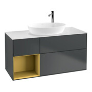 V&B Meuble sous-lavabo Finion 120 cm, éclairage mural, laqué mat blanc, laqué mat gris clair, avec miroir