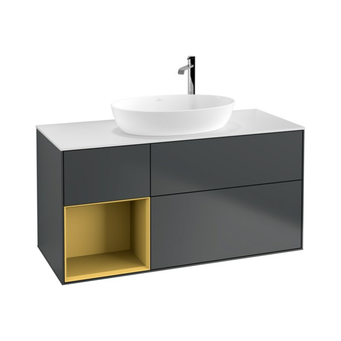 V&B Meuble sous-lavabo Finion 120 cm, éclairage mural, laqué mat blanc, laqué mat gris clair, avec miroir