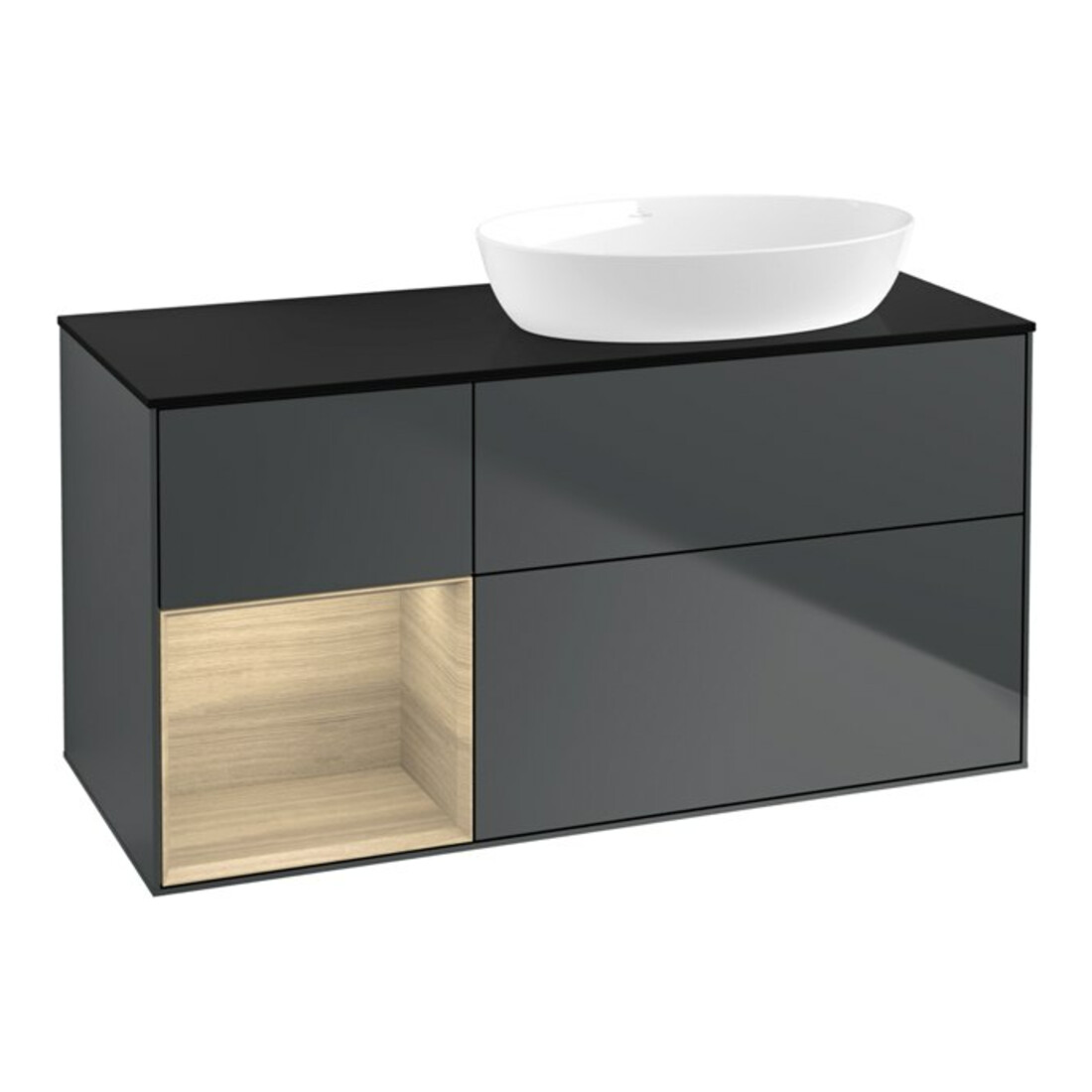 V&B Meuble sous-lavabo Finion 120 cm, éclairage mural, Pl b m, Reg Oa ven, md bl. m Lac