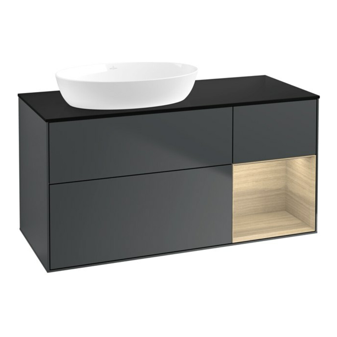 V&B Meuble sous lavabo Finion 120 cm, éclairage mural, Pl b m, Reg Oa ven, md bl. m Lac