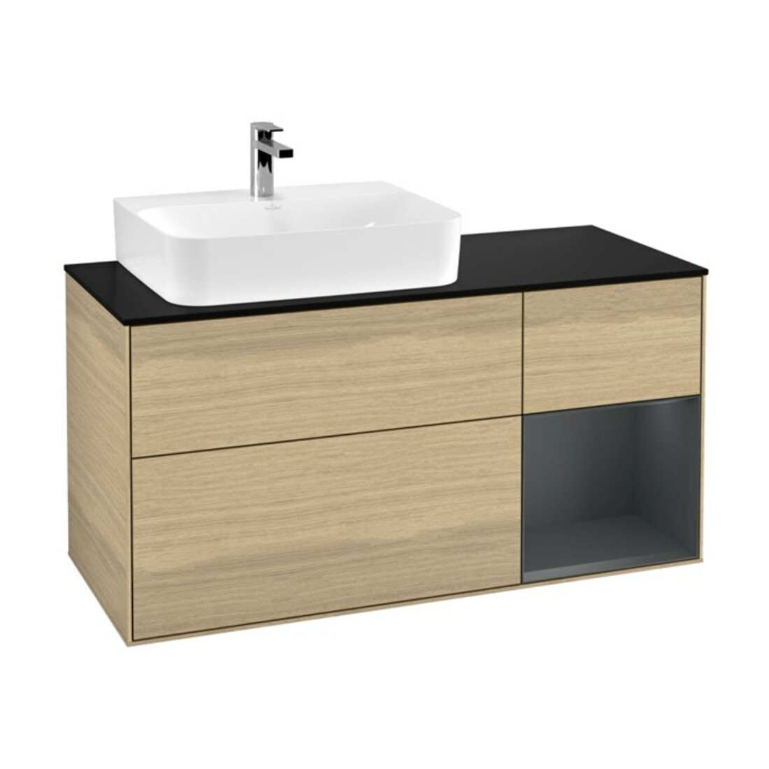V&B Meuble sous-lavabo Finion 120 cm, éclairage mural, Pl b m, Rg l md bl. m Lac, Oa ven