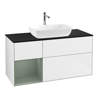 V&B Meuble sous lavabo Finion 120 cm, éclairage mural, Pl b m, Rg Ol m Lac, blanc brillant Lac