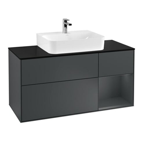 V&B Meuble sous lavabo Finion 120 cm, éclairage mural, Pl b m, Rg r md b m La, md b m La