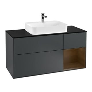 V&B Meuble sous lavabo Finion 120 cm, éclairage mural, Pl b m, Rg r wa ven, md bl. m Lac