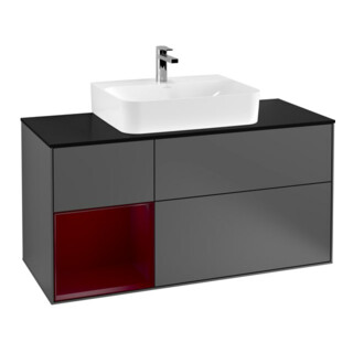 V&B Meuble sous lavabo Finion 120 cm, éclairage mural, Pl bleu m, étagère g, anthracite m