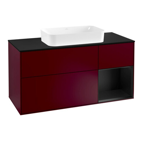 V&B Meuble sous lavabo Finion 120 cm, éclairage mural, Pl bleu mat, Reg re bleu mat Lac, Peo mat