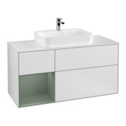 V&B Meuble sous lavabo Finion 120 cm, éclairage mural, placage blanc mat, laqué blanc