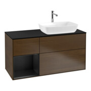 V&B Meuble sous lavabo Finion 120 cm, éclairage mural, placage bleu, étagère bleue, noyer veneer